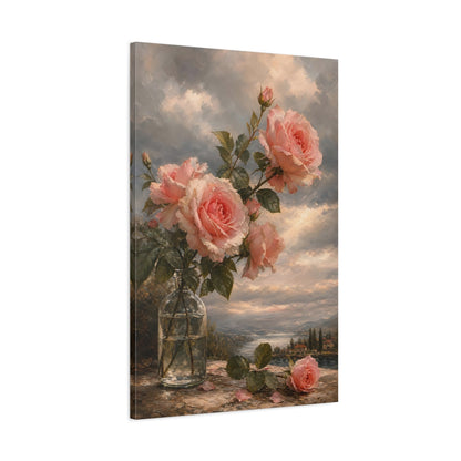 Main Mockup. Floral Pink Roses Pink Roses Landscape shown as stretched canvas wall art