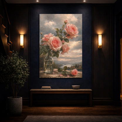 Mockup 4. Floral Pink Roses Pink Roses Landscape shown as stretched canvas wall art