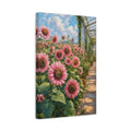 Side Mockup 4. Floral Pink Sunflowers Pink Floral Greenhouse shown as stretched canvas wall art