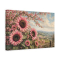 Side Mockup 4. Floral Pink Sunflowers Pink Floral Landscape shown as stretched canvas wall art
