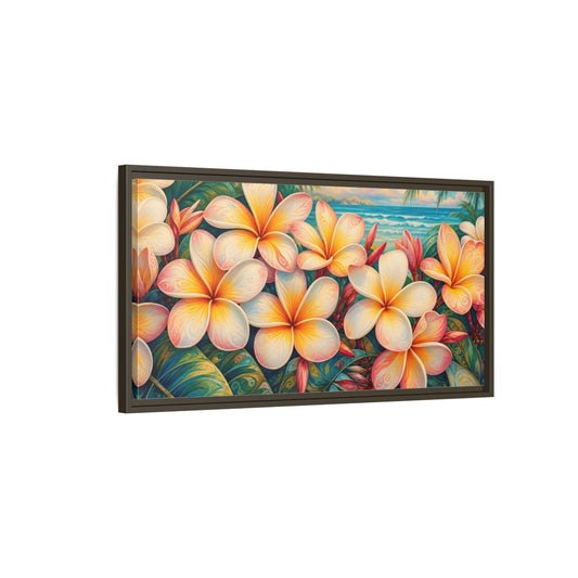 Main Mockup. Floral Plumeria Flowers Tropical Plumeria shown as stretched canvas wall art