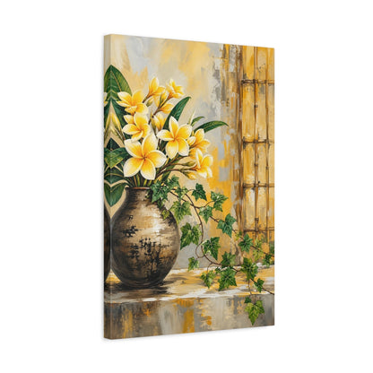 Side Mockup 3. Floral Plumeria Flowers Yellow Floral shown as stretched canvas wall art