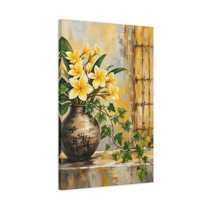 Side Mockup 2. Floral Plumeria Flowers Yellow Floral shown as stretched canvas wall art