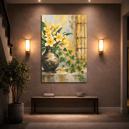Mockup 2. Floral Plumeria Flowers Yellow Floral shown as stretched canvas wall art
