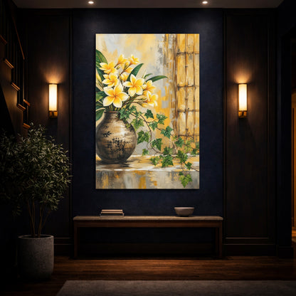 Mockup 4. Floral Plumeria Flowers Yellow Floral shown as stretched canvas wall art