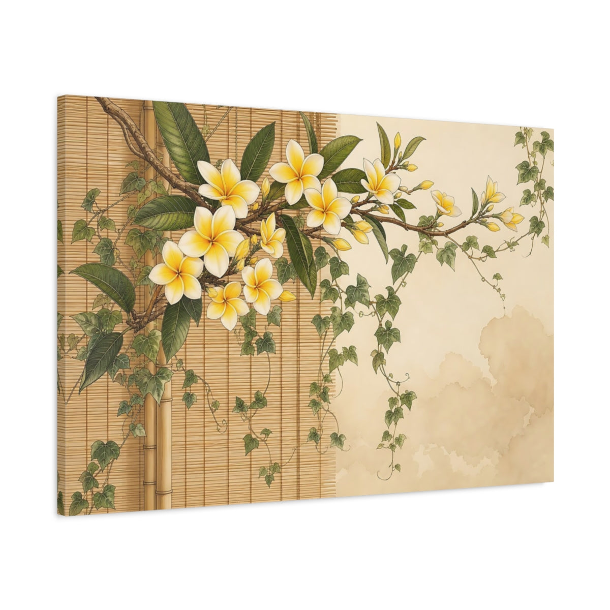 Main Mockup. Floral Plumeria Yellow Plumeria shown as stretched canvas wall art