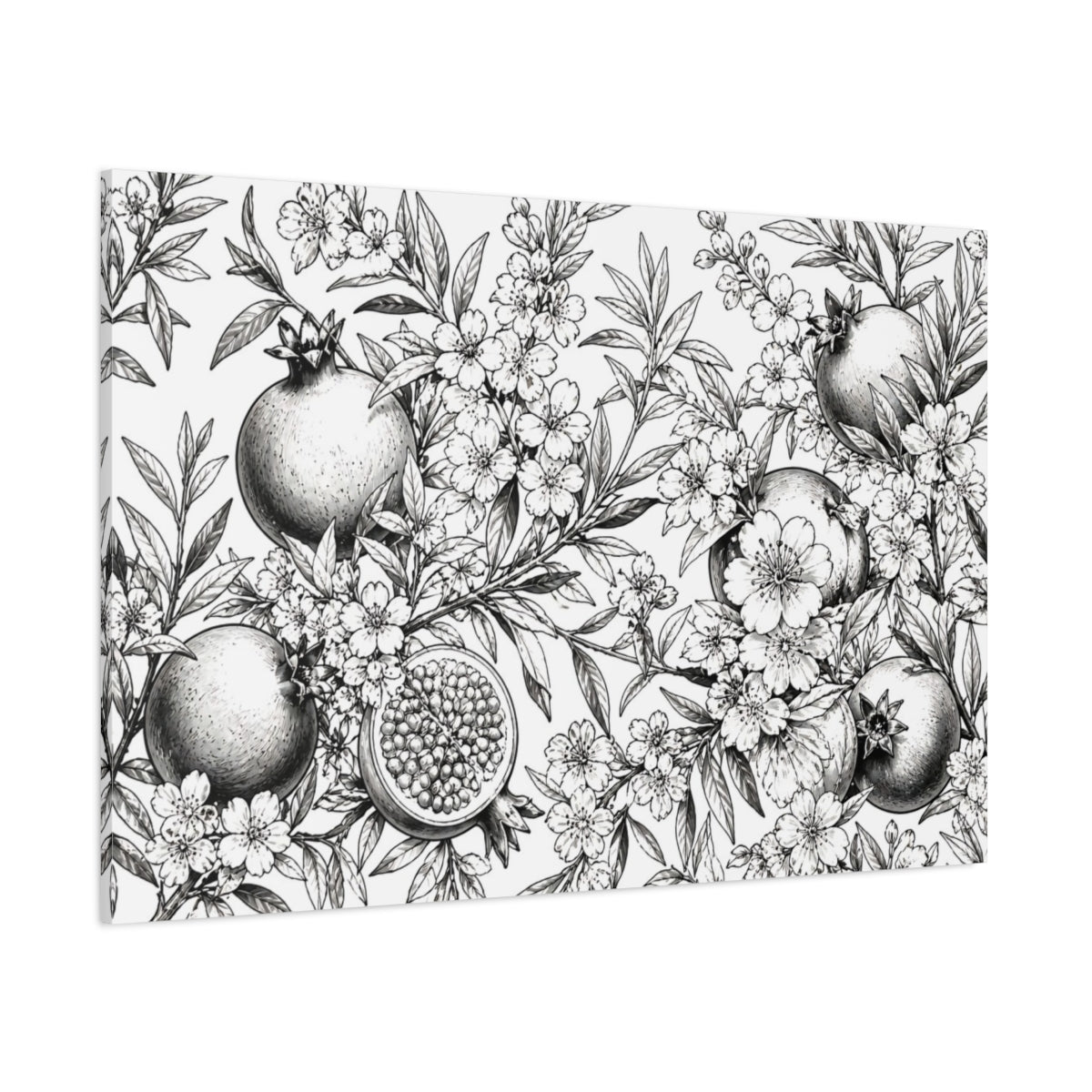 Side Mockup 1. Floral Pomegranate Illustration shown as canvas print