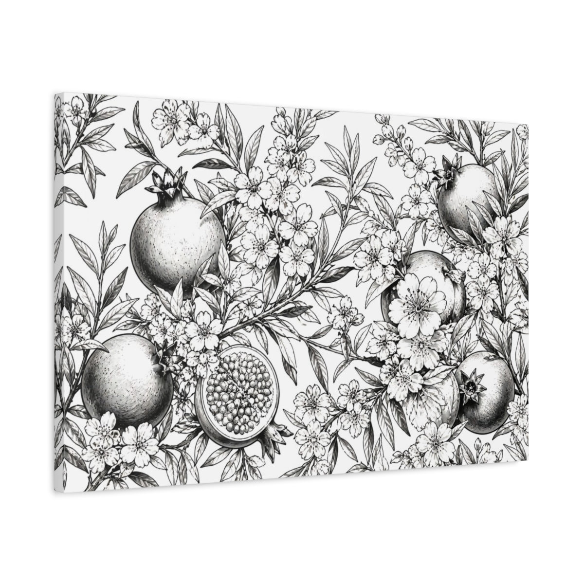 Side Mockup 2. Floral Pomegranate Illustration shown as canvas print