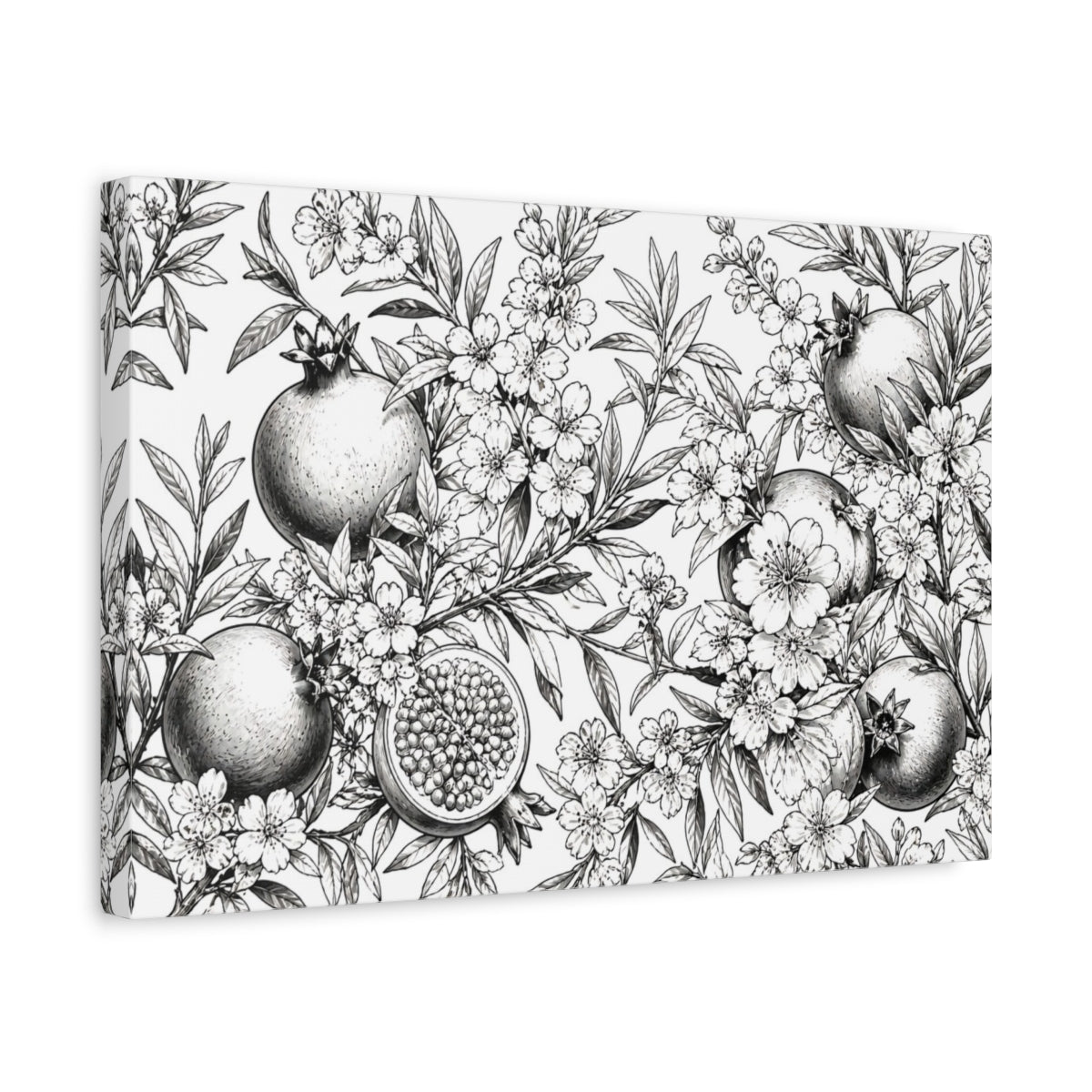 Side Mockup 4. Floral Pomegranate Illustration shown as canvas print