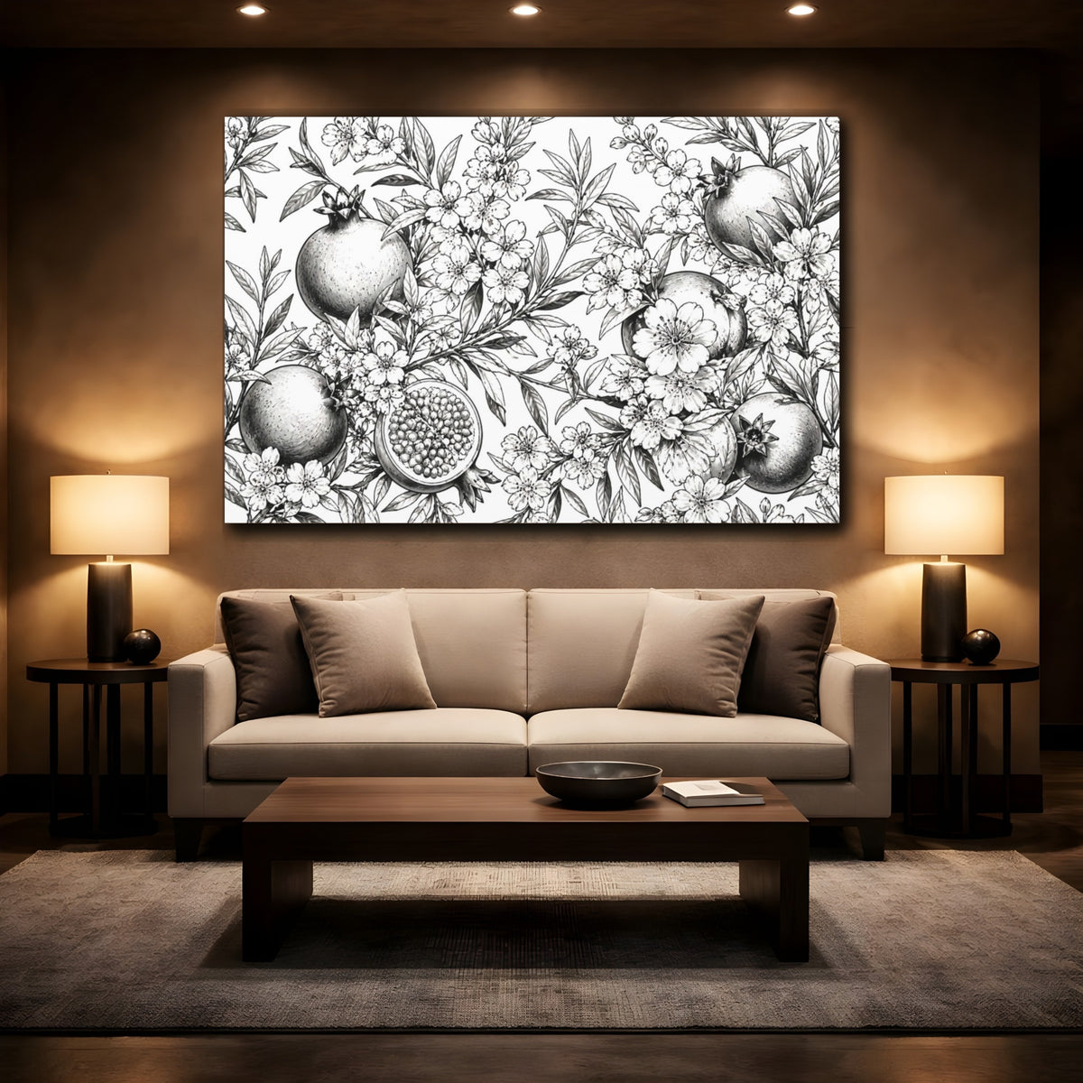 Mockup 2. Floral Pomegranate Illustration shown as canvas print