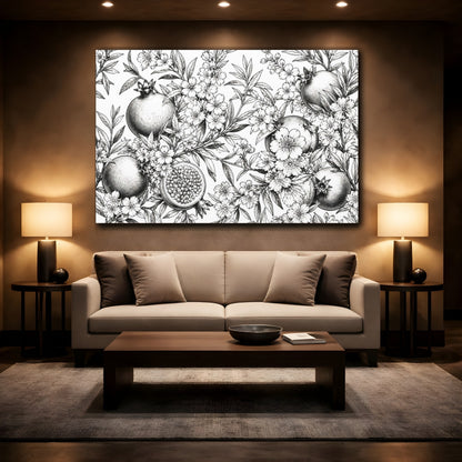 Mockup 2. Floral Pomegranate Illustration shown as canvas print