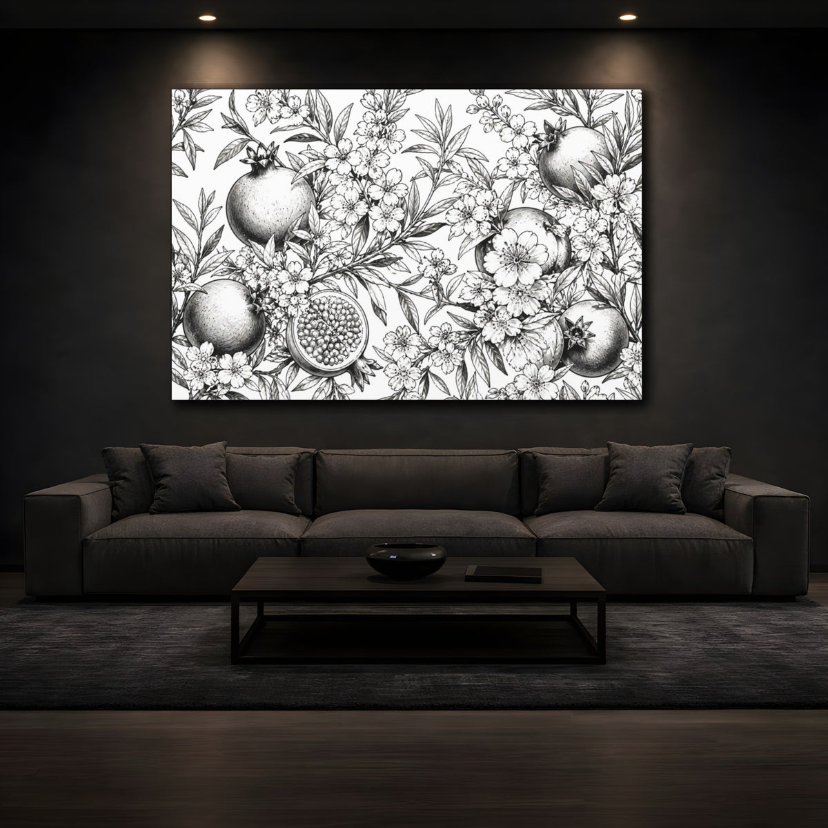 Mockup 3. Floral Pomegranate Illustration shown as canvas print