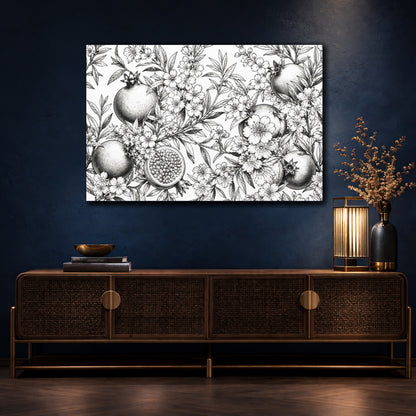 Mockup 4. Floral Pomegranate Illustration shown as canvas print