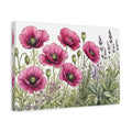 Side Mockup 4. Floral Poppies Lavender Pink And Purple shown as stretched canvas wall art