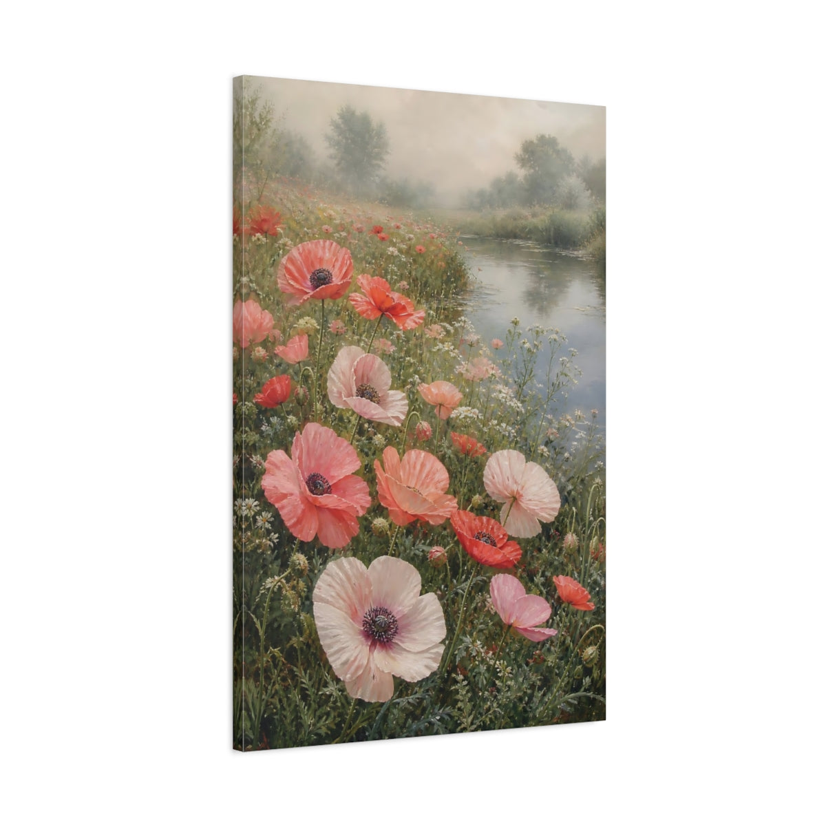 Main Mockup. Floral Poppies Pink Poppies shown as stretched canvas wall art