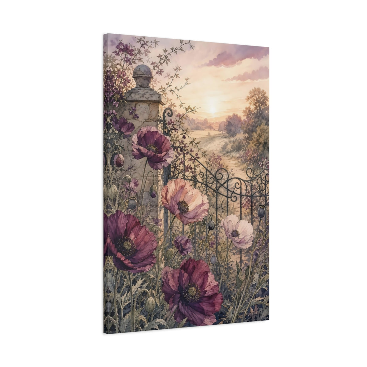 Main Mockup. Floral Poppies Purple Poppies shown as stretched canvas wall art