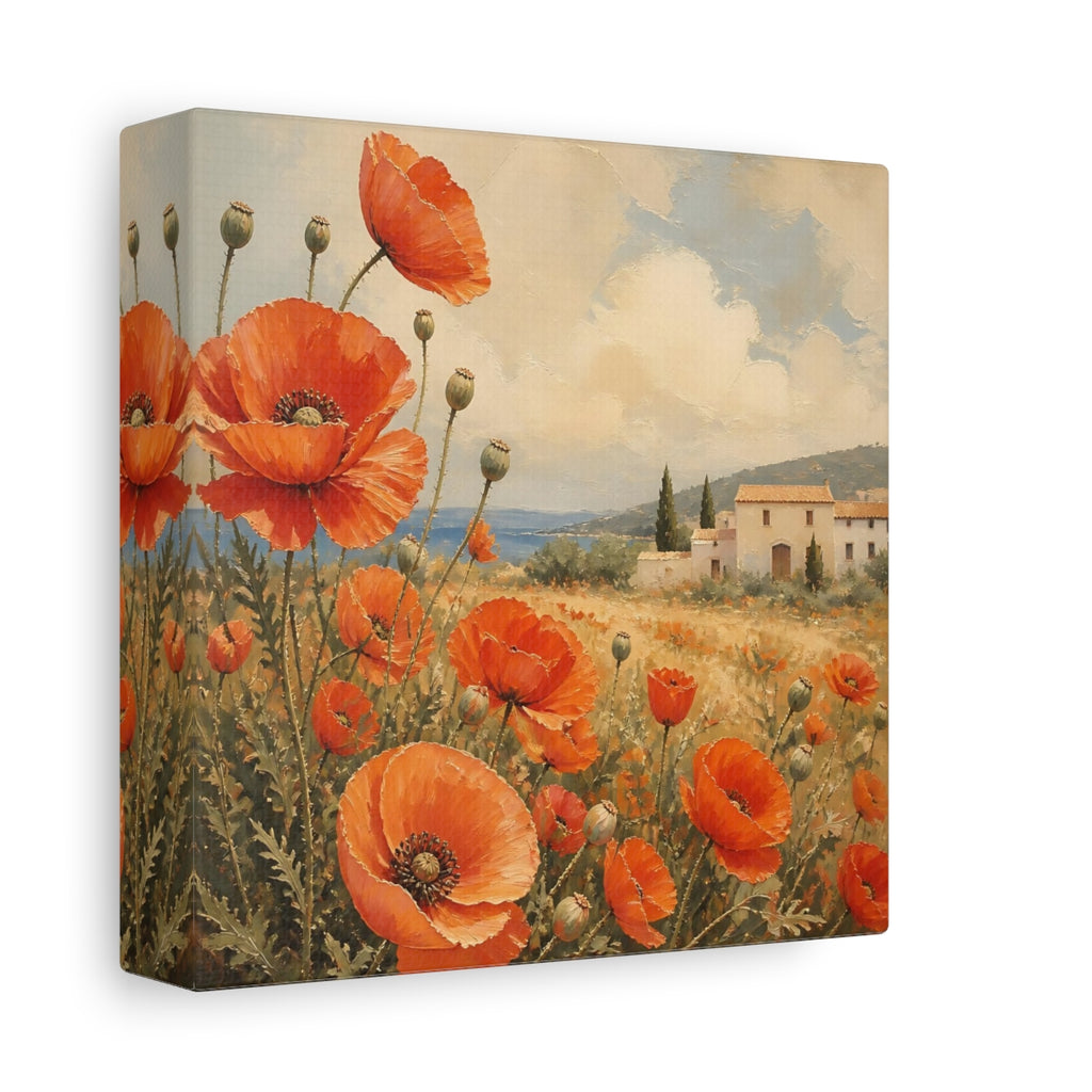 Side Mockup 2. Floral Poppies Red Poppies Landscape shown as stretched canvas wall art
