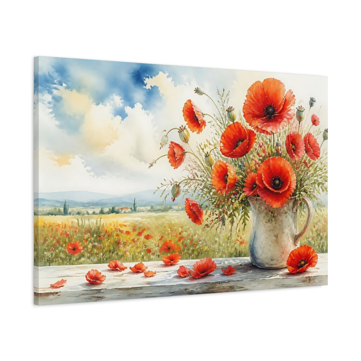 Main Mockup. Floral Poppies Red Poppies shown as stretched canvas wall art