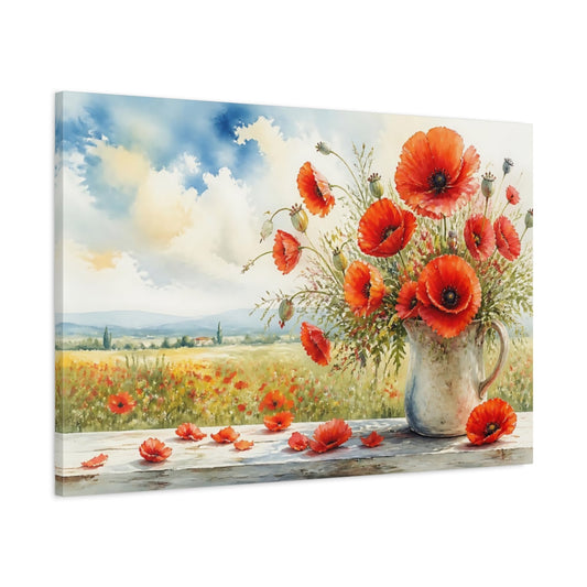 Main Mockup. Floral Poppies Red Poppies shown as stretched canvas wall art