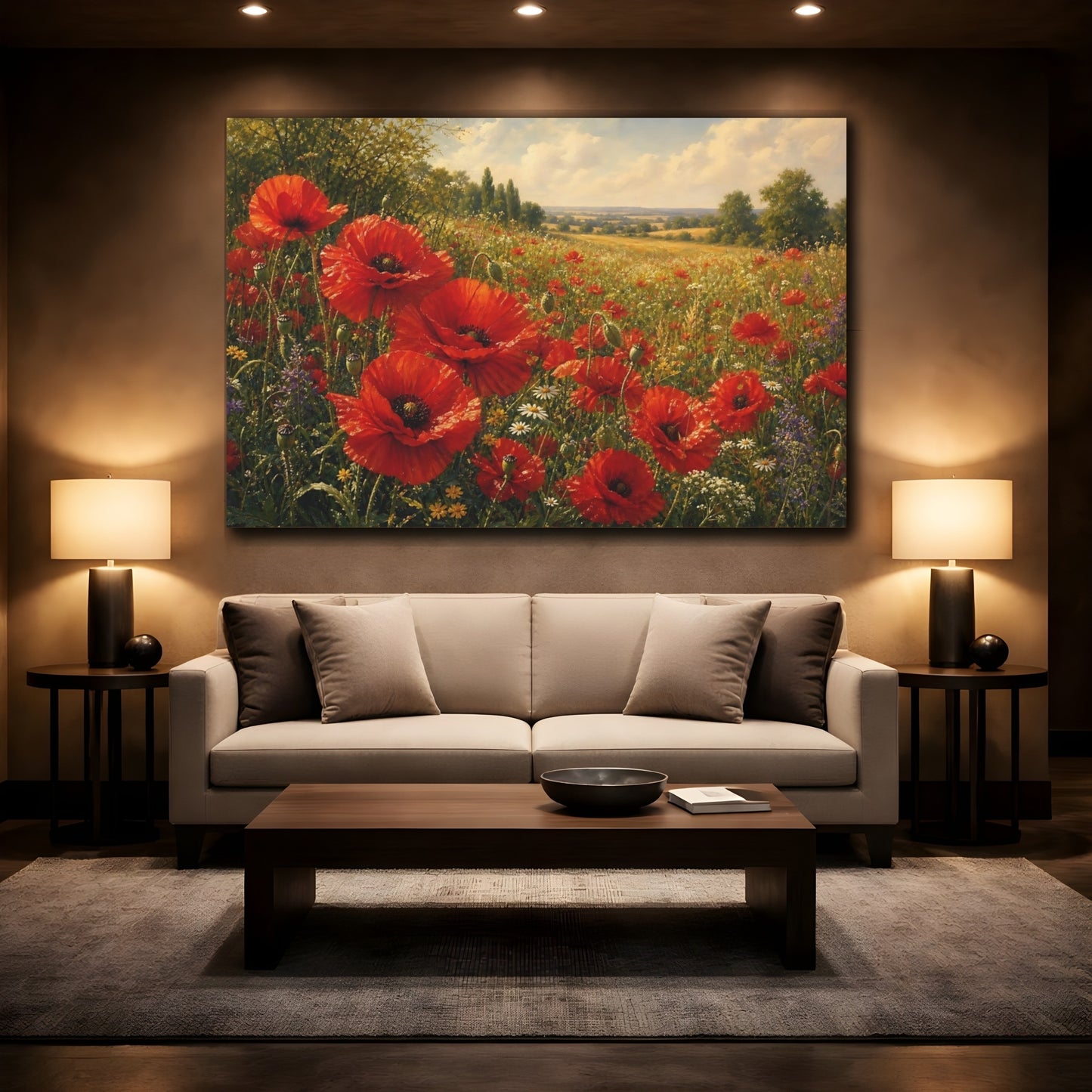Mockup 2. Floral Poppies Red Poppies Field shown as stretched canvas wall art