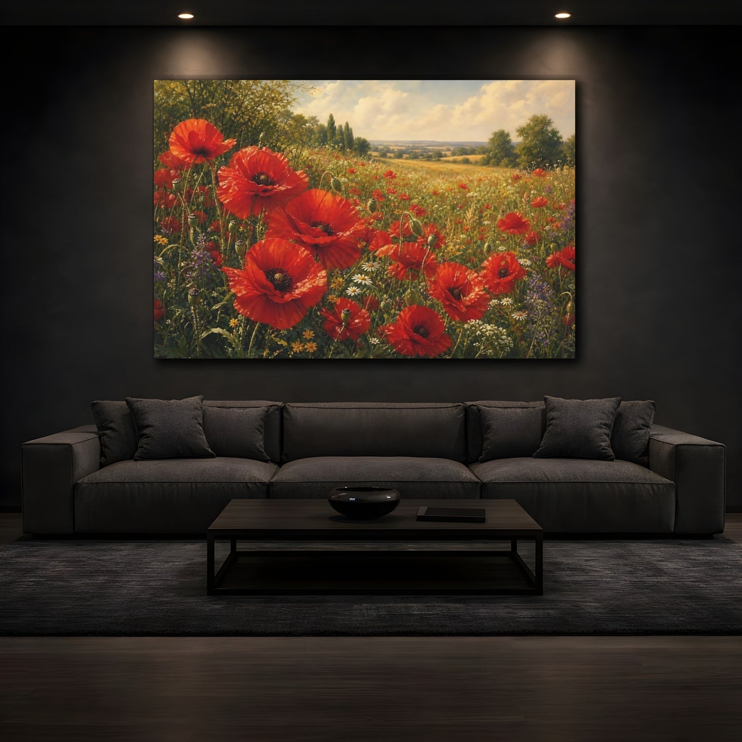 Mockup 3. Floral Poppies Red Poppies Field shown as stretched canvas wall art