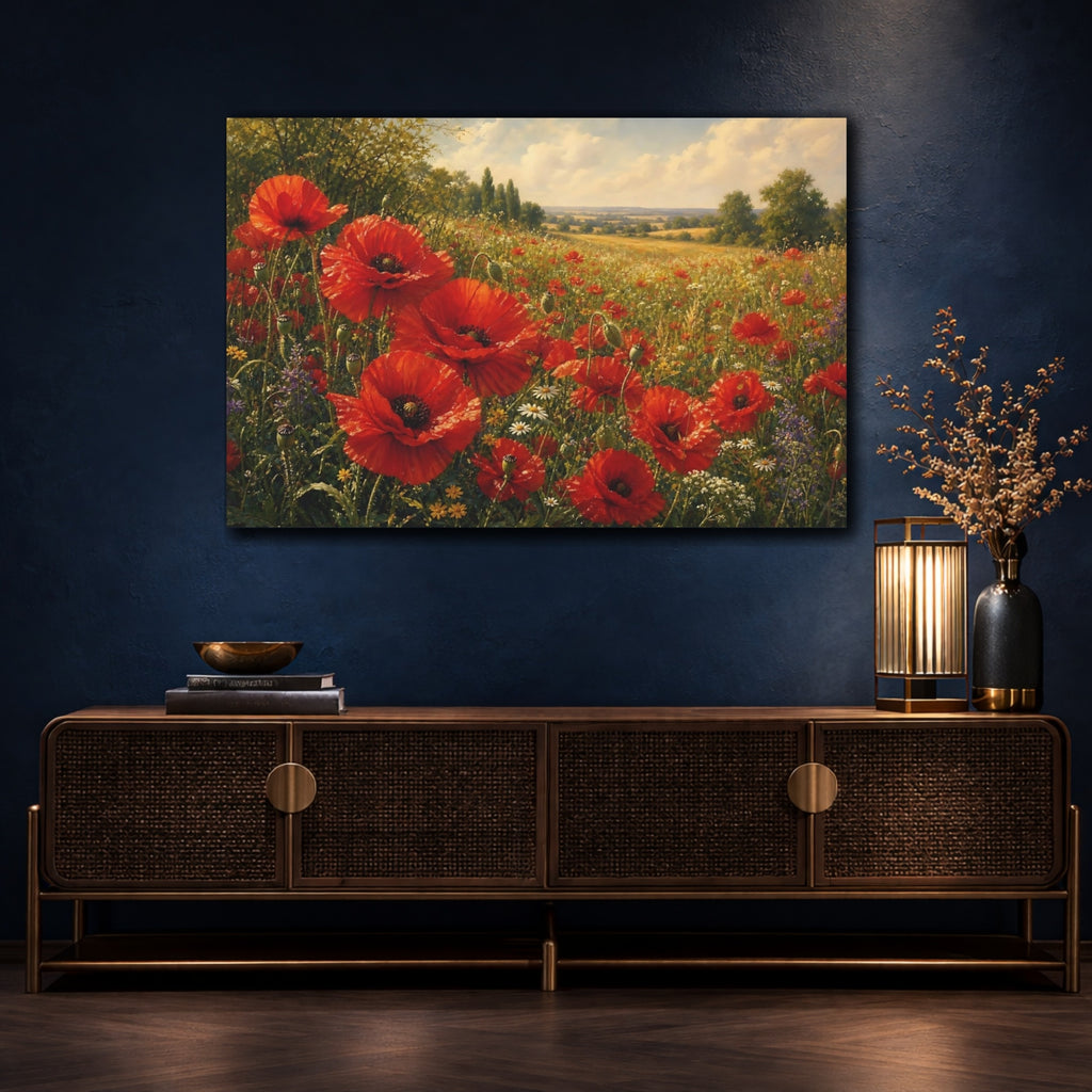Mockup 4. Floral Poppies Red Poppies Field shown as stretched canvas wall art