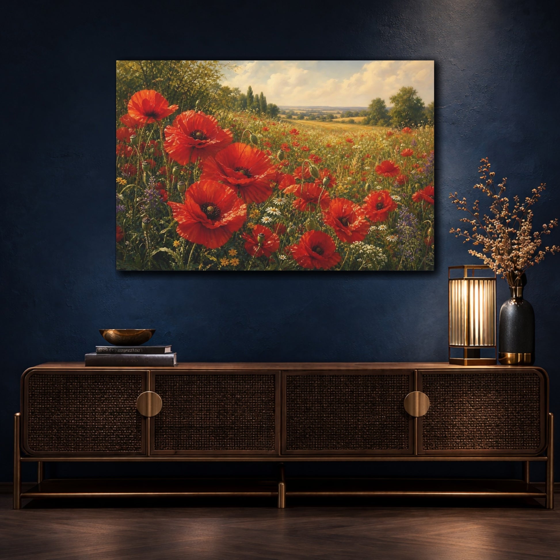 Mockup 4. Floral Poppies Red Poppies Field shown as stretched canvas wall art