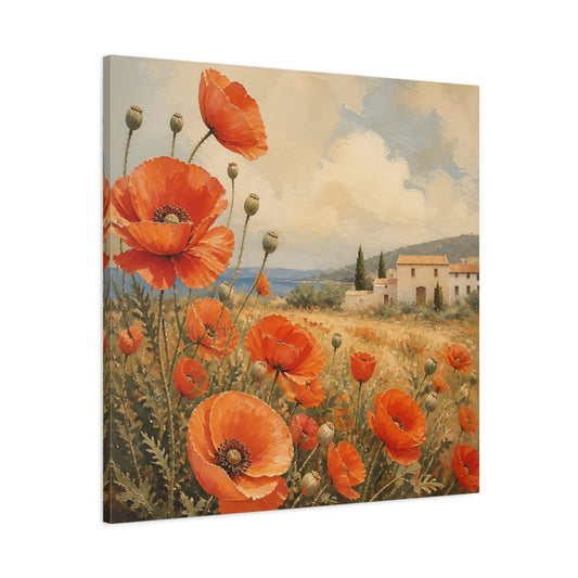 Main Mockup. Floral Poppies Red Poppies Landscape shown as stretched canvas wall art