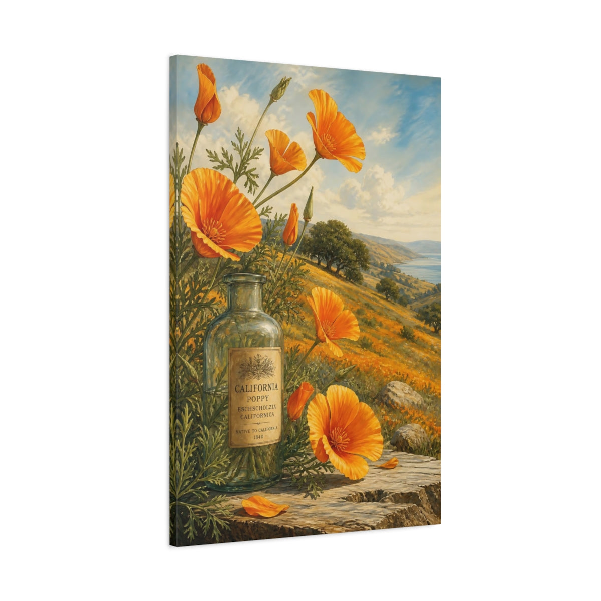 Main Mockup. Floral Poppy Flower Orange Poppy shown as stretched canvas wall art