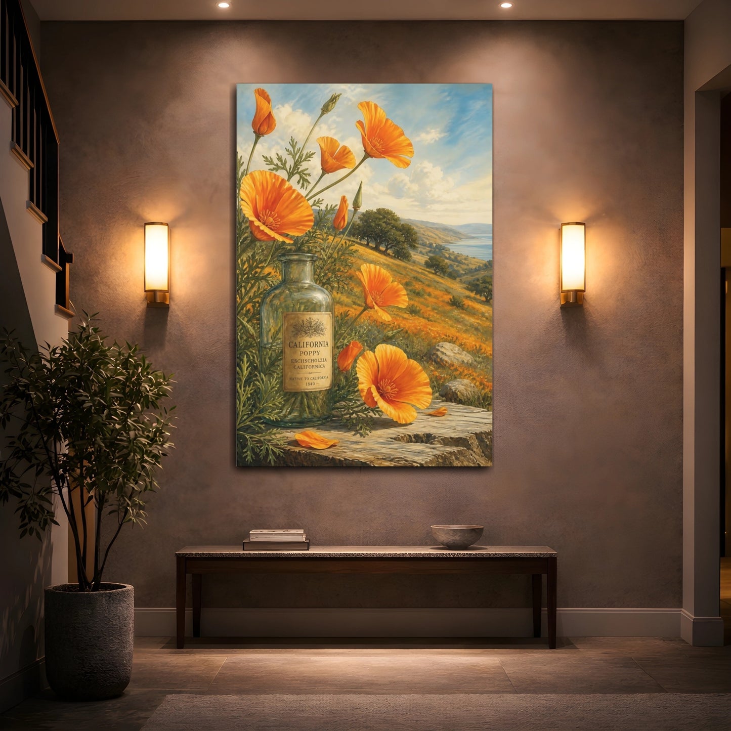 Mockup 2. Floral Poppy Flower Orange Poppy shown as stretched canvas wall art