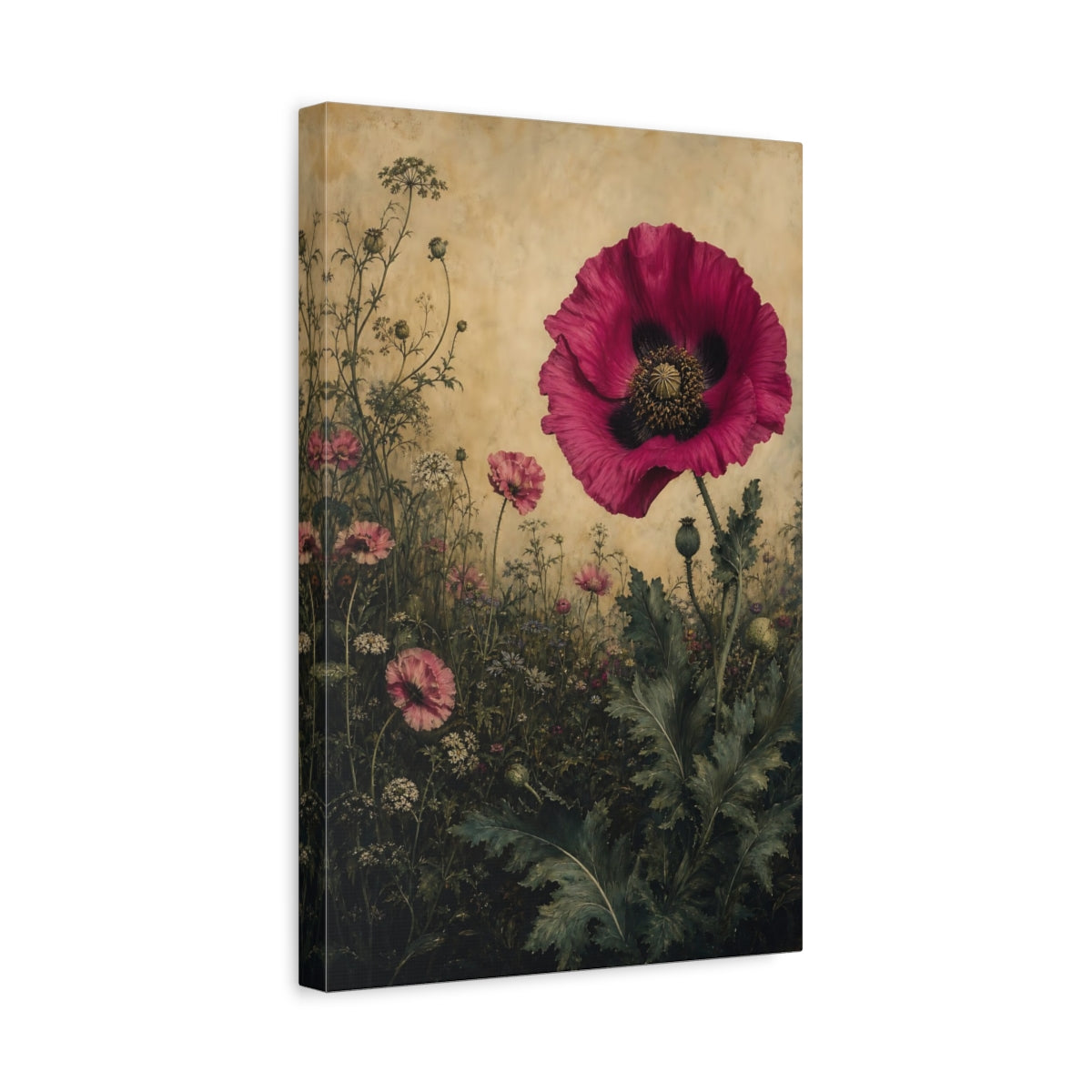 Side Mockup 4. Floral Poppy Flower Pink Poppy Floral shown as stretched canvas wall art