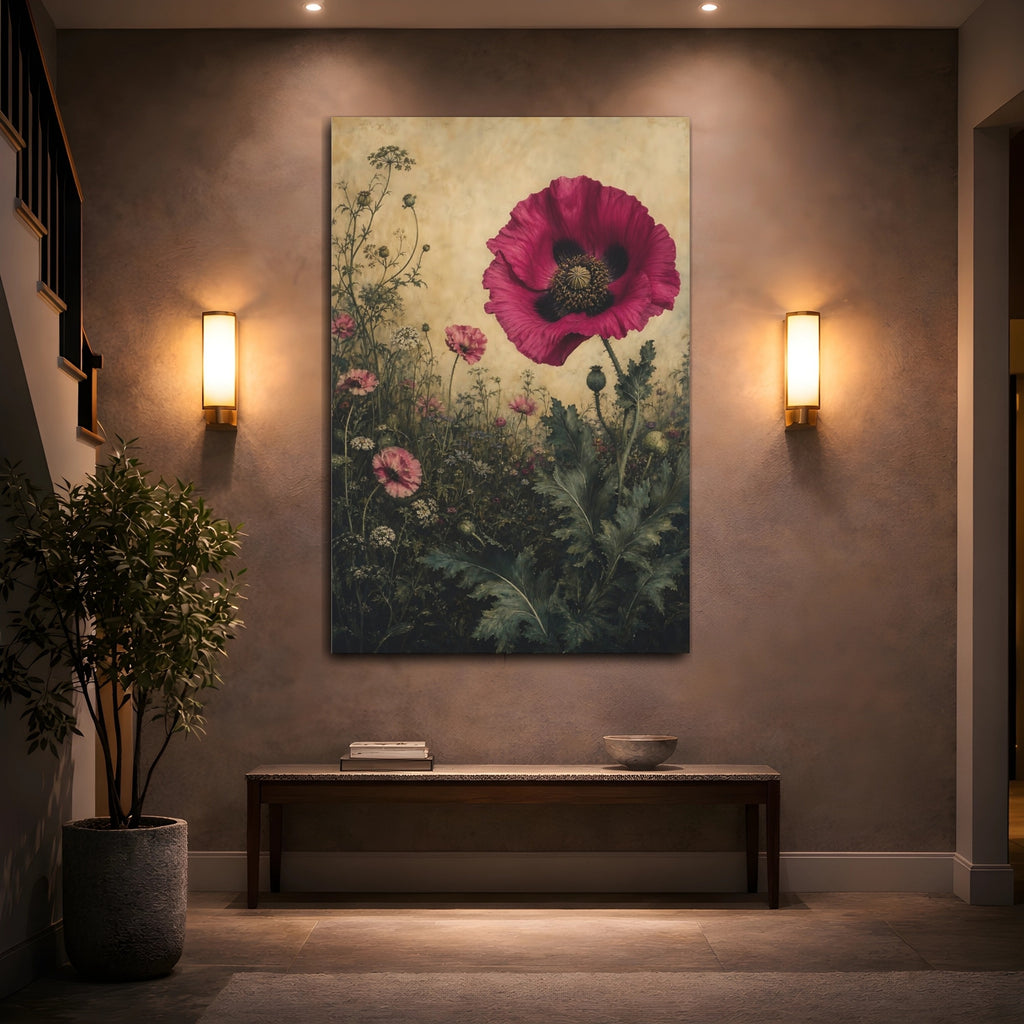 Mockup 2. Floral Poppy Flower Pink Poppy Floral shown as stretched canvas wall art