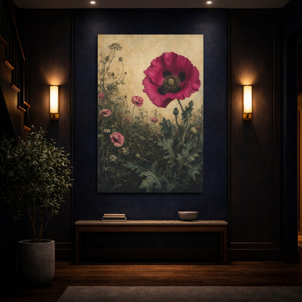Mockup 4. Floral Poppy Flower Pink Poppy Floral shown as stretched canvas wall art