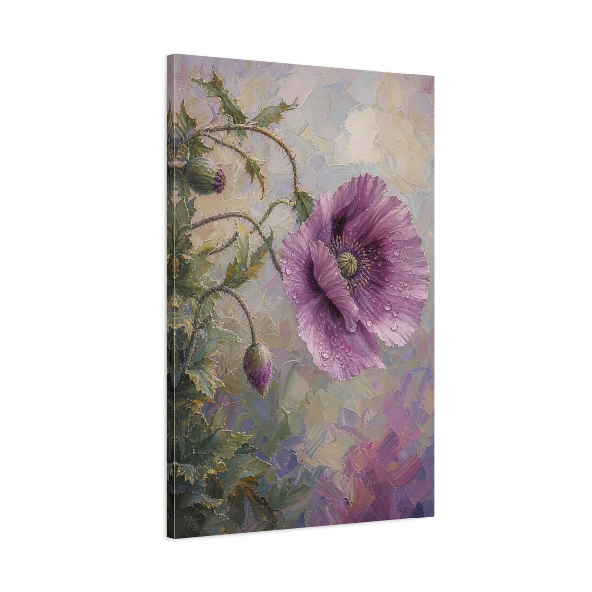 Main Mockup. Floral Poppy Flower Purple Poppy shown as stretched canvas wall art