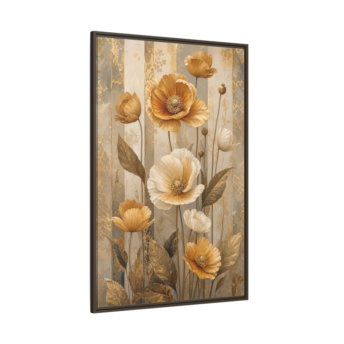 Side Mockup 8. Floral Poppy Flowers Gold Poppy Floral shown as stretched canvas wall art