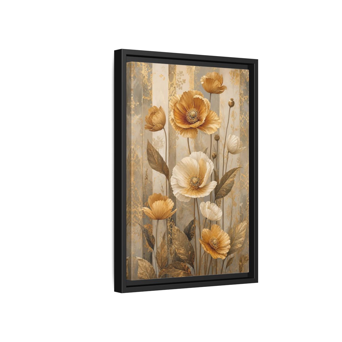 Side Mockup 6. Floral Poppy Flowers Gold Poppy Floral shown as stretched canvas wall art