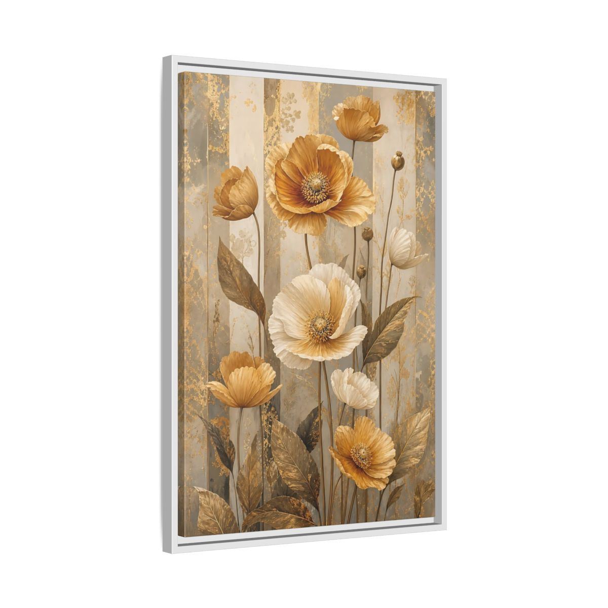 Side Mockup 10. Floral Poppy Flowers Gold Poppy Floral shown as stretched canvas wall art