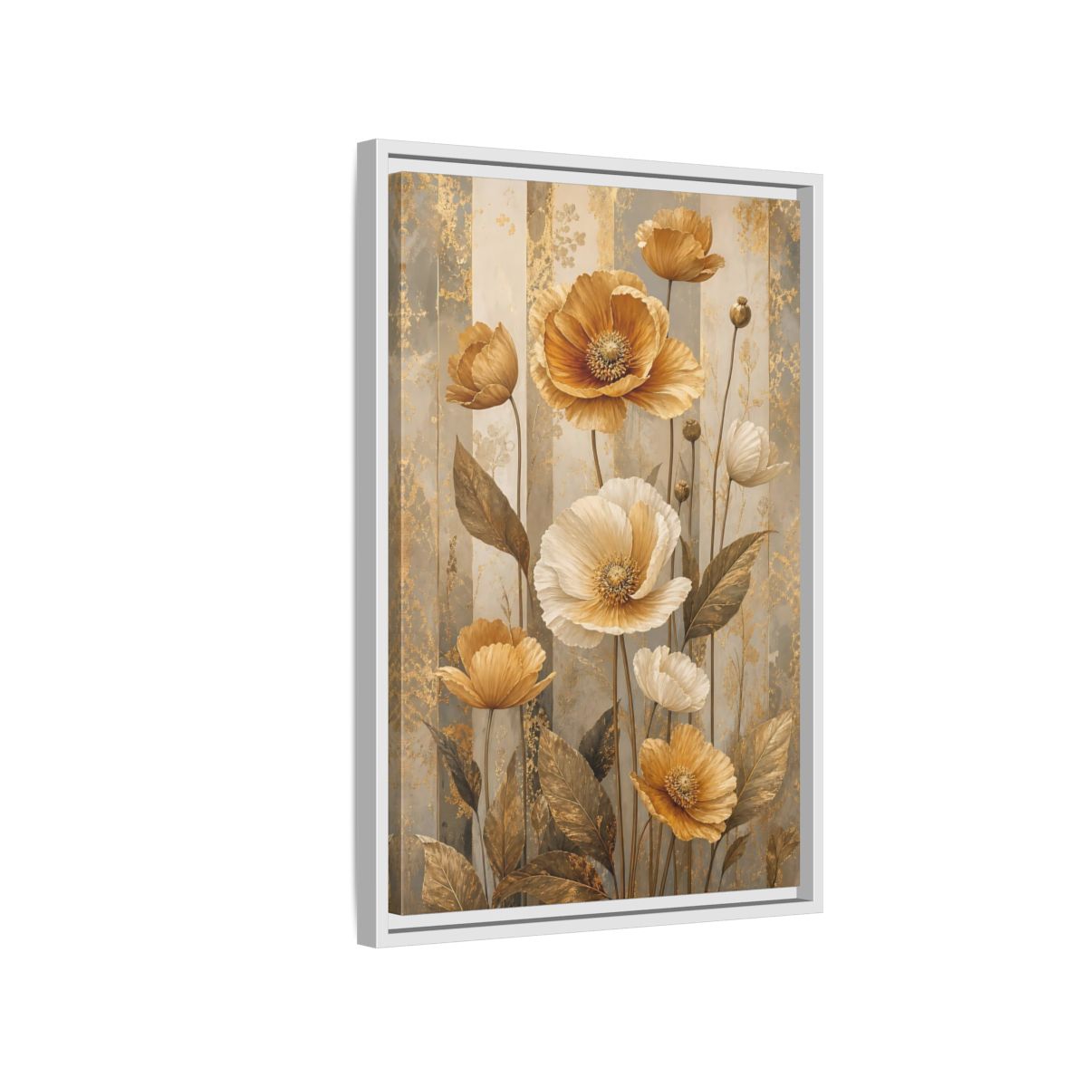 Side Mockup 1. Floral Poppy Flowers Gold Poppy Floral shown as stretched canvas wall art