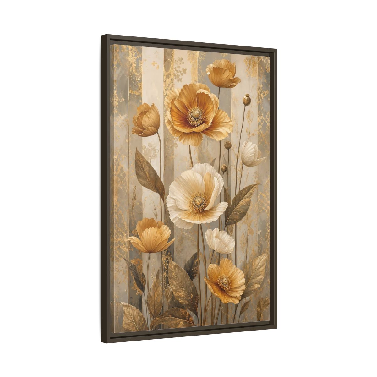 Side Mockup 11. Floral Poppy Flowers Gold Poppy Floral shown as stretched canvas wall art