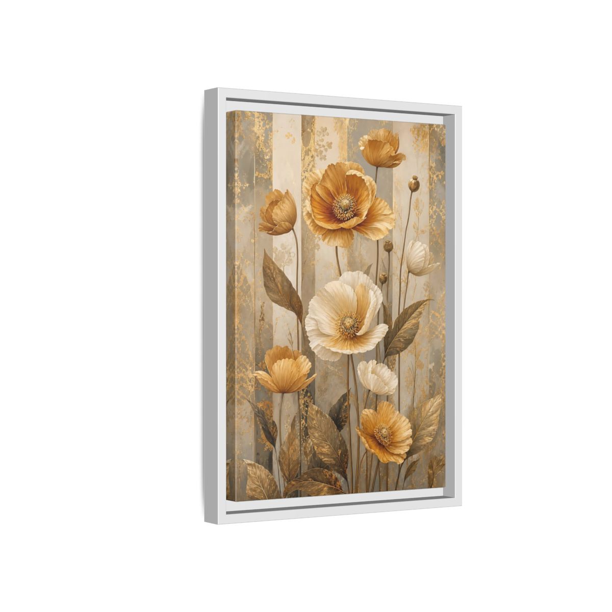 Side Mockup 4. Floral Poppy Flowers Gold Poppy Floral shown as stretched canvas wall art