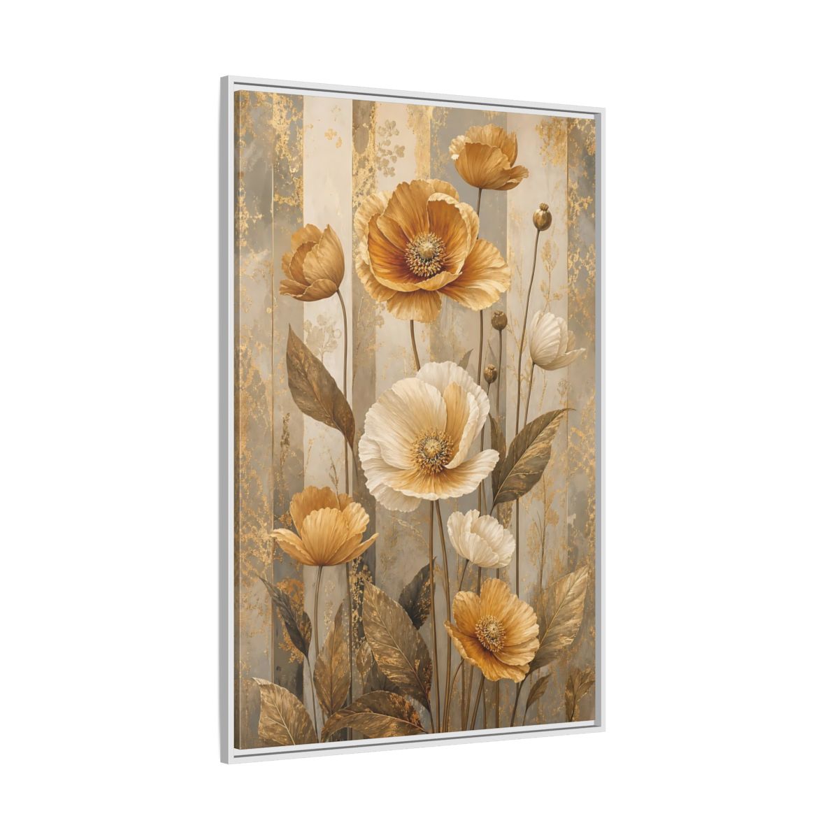 Side Mockup 7. Floral Poppy Flowers Gold Poppy Floral shown as stretched canvas wall art