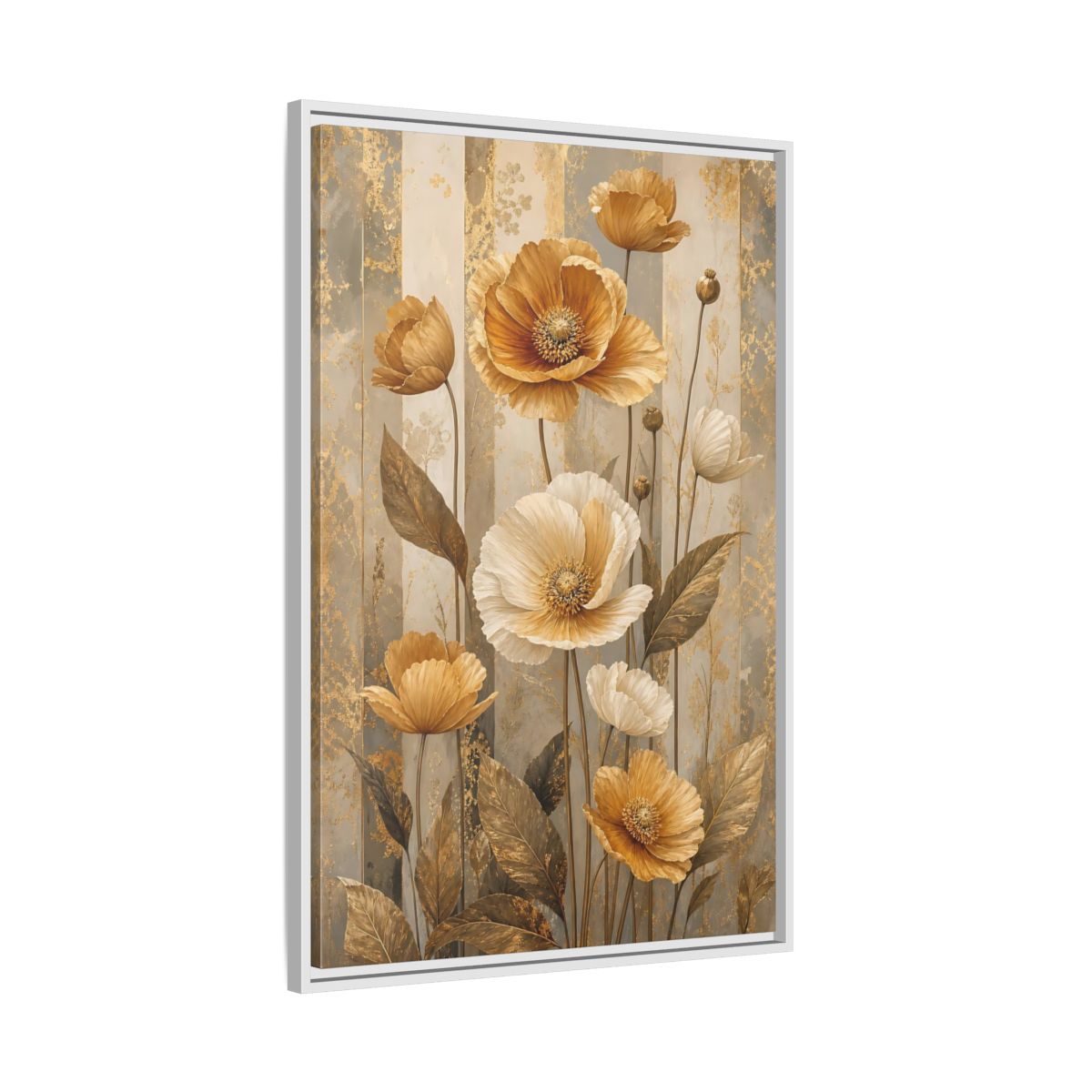 Side Mockup 9. Floral Poppy Flowers Gold Poppy Floral shown as stretched canvas wall art