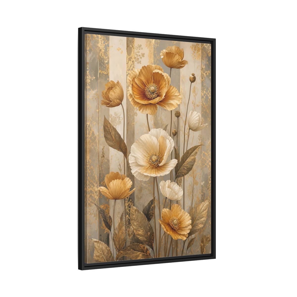 Side Mockup 13. Floral Poppy Flowers Gold Poppy Floral shown as stretched canvas wall art
