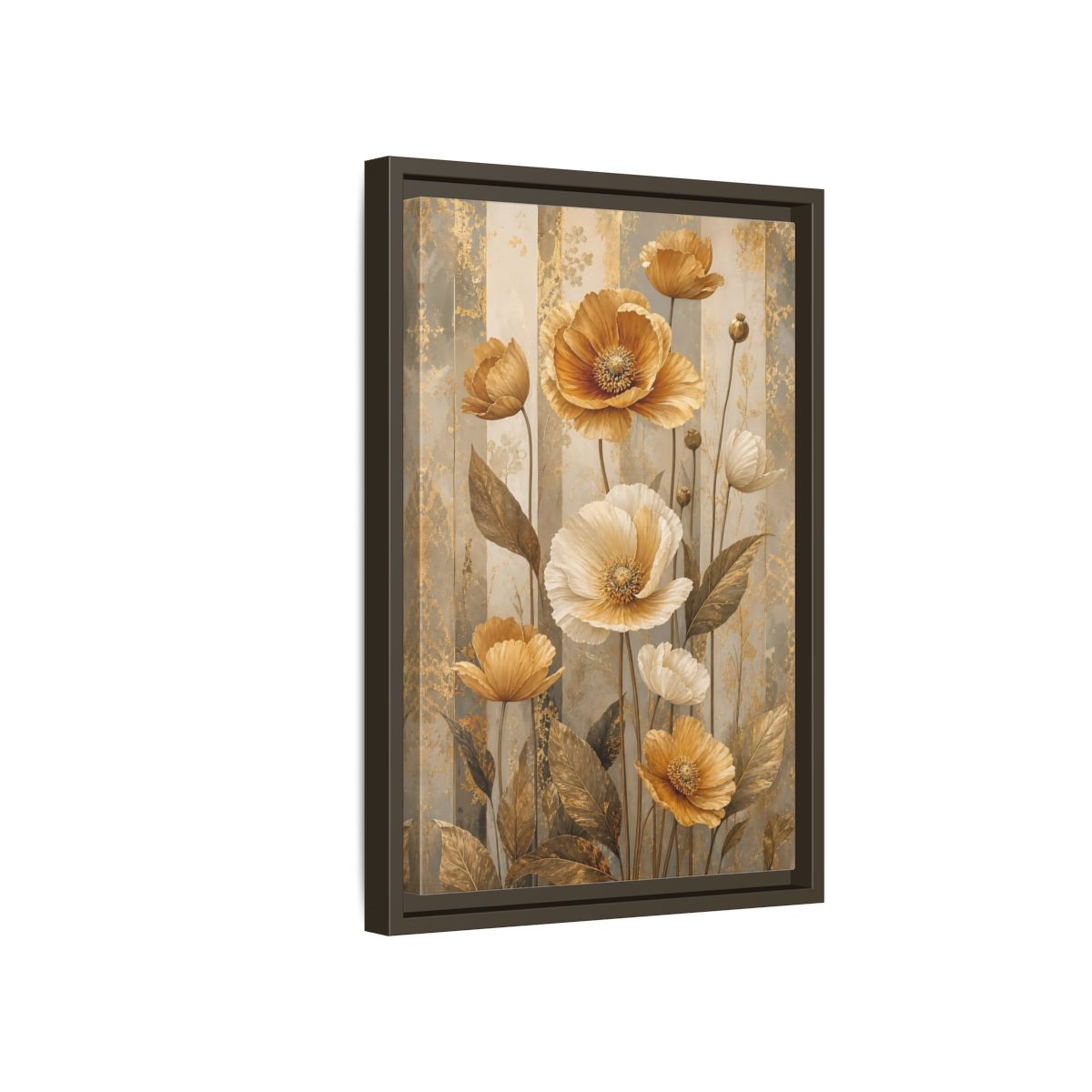 Side Mockup 5. Floral Poppy Flowers Gold Poppy Floral shown as stretched canvas wall art