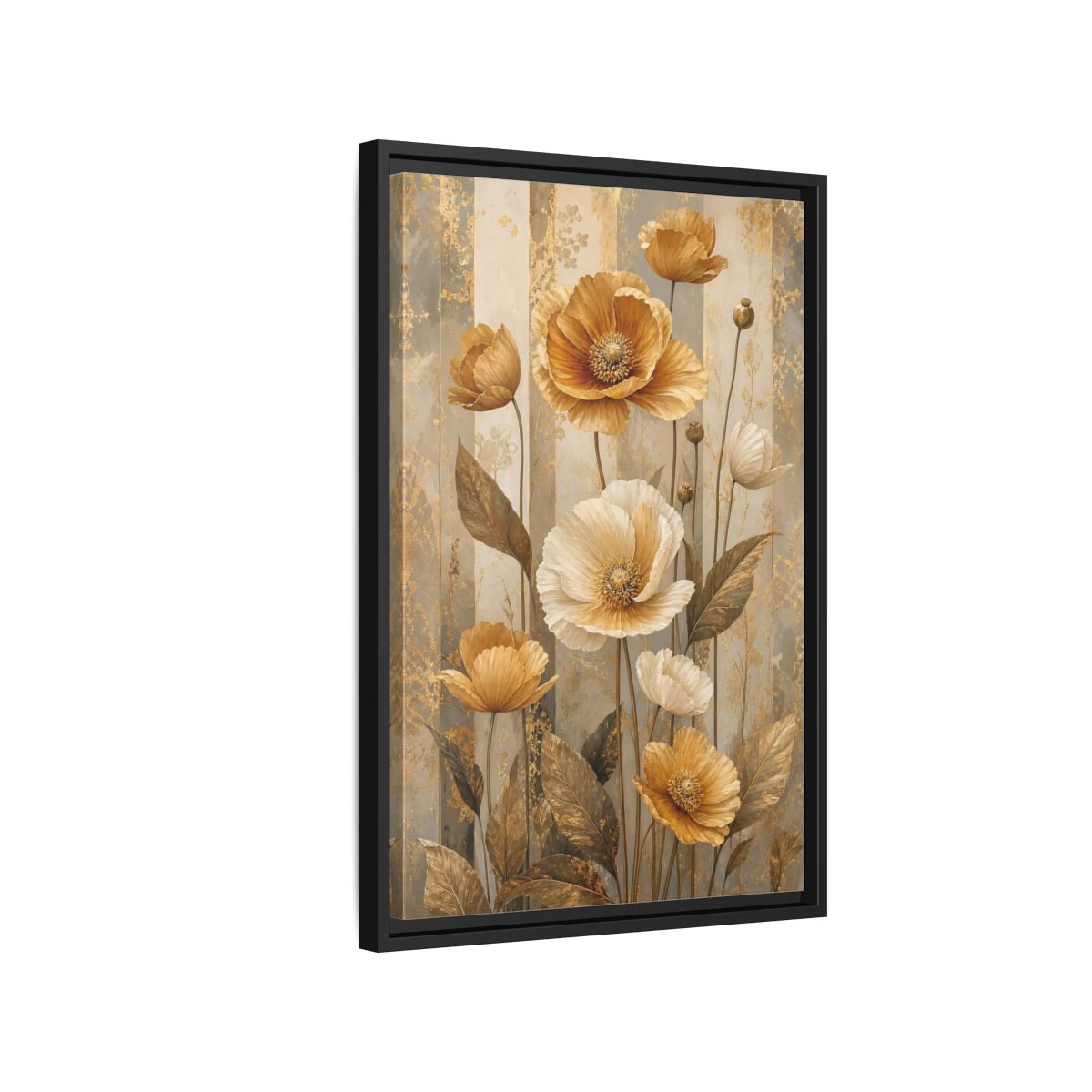Side Mockup 3. Floral Poppy Flowers Gold Poppy Floral shown as stretched canvas wall art