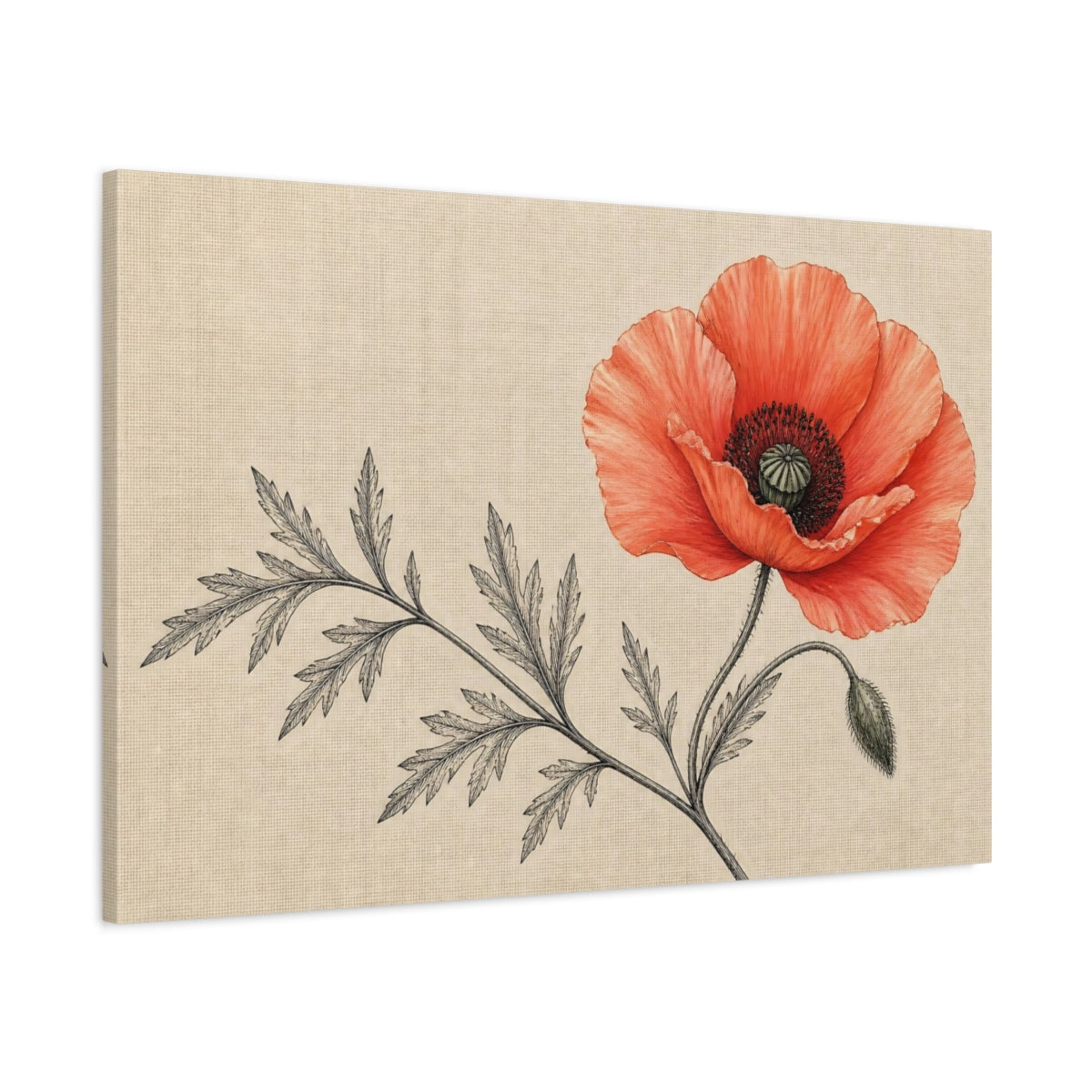 Main Mockup. Floral Poppy Red Poppy shown as stretched canvas wall art