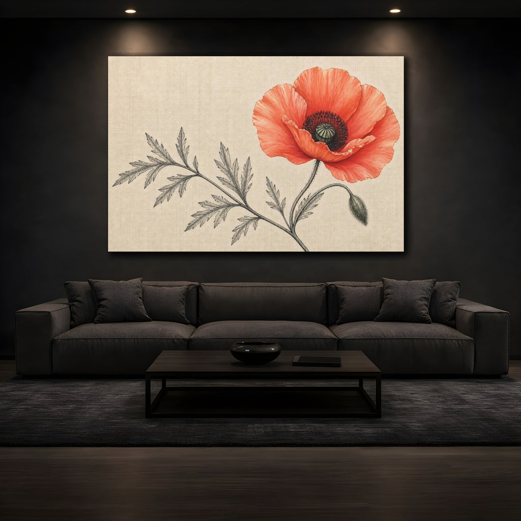 Mockup 3. Floral Poppy Red Poppy shown as stretched canvas wall art