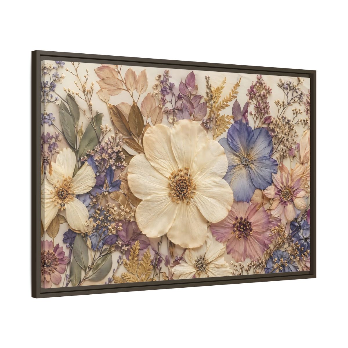 Main Mockup. Floral Pressed Flowers Pastel Floral shown as stretched canvas wall art