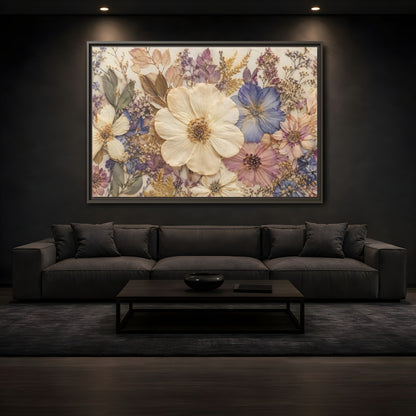 Mockup 3. Floral Pressed Flowers Pastel Floral shown as stretched canvas wall art