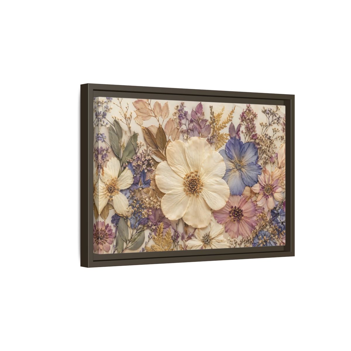 Side Mockup 5. Floral Pressed Flowers Pastel Floral shown as stretched canvas wall art